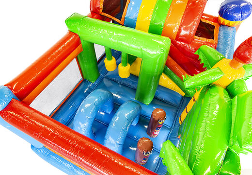 Compre castelo insuflável multijogador médio com tema do Havaí e escorregador para crianças. Encomende castelos insufláveis ​​online na JB Insufláveis ​​Portugal