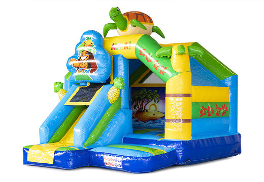 Compre o slide combo castelo insuflável temático de hawaii na JB Insufláveis ​​Portugal. Encomende castelos insufláveis online na JB Insufláveis ​​Portugal