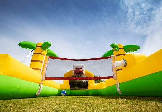 Groot opblaasbaar open bubble boarding springkussen met schuim kopen in thema sport basketbal voetbal voor kinderen