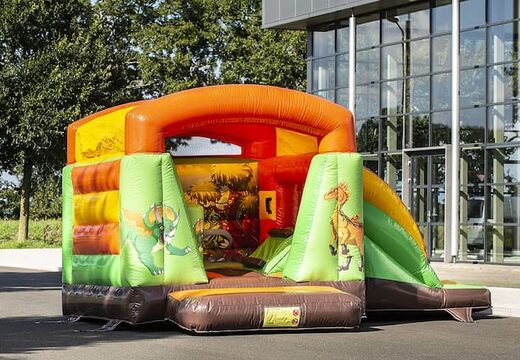 Mini castelo insuflável multifunções com slide no tema de dinossauros para a festa de aniversário à venda. Compre castelos insufláveis ​​online na JB Insufláveis ​​Portugal