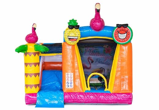 Compre o castelo insuflável mini splash flamingo com ou sem banheira para as crianças. Encomende castelos insufláveis online na JB Insufláveis ​​Portugal