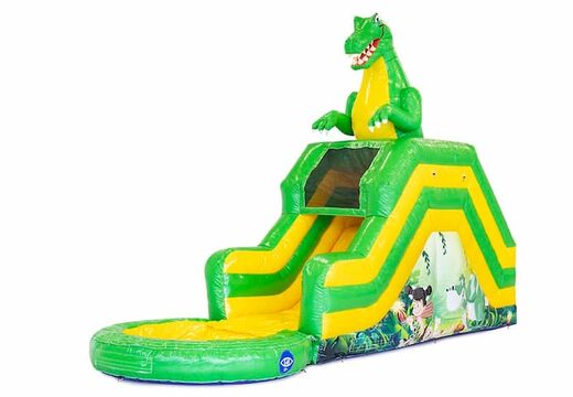 Compre um castelo insuflável com toboágua para o seu jardim em um tema de dinossauro para crianças. Encomende insufláveis online na JB Insufláveis ​​Portugal