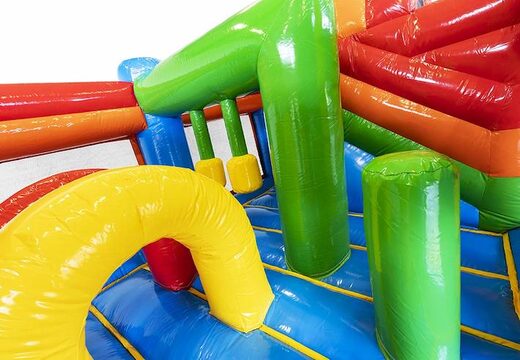 Almofada de ar inflável tema tropical com escorregas e objetos na almofada para venda para crianças