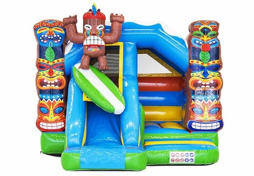 Compre castelo inflável inflável com escorregador no tema aloha com surfista e totem