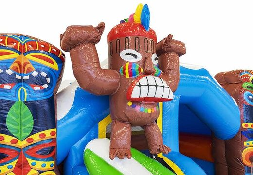 Encomende castelo inflável inflável com slide no tema aloha com surfista e totem