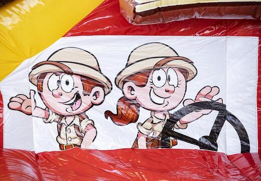 Opblaasbaar springkussen met glijbaan aan de voorkant volledig in Amazon Safari thema te koop voor kinderen