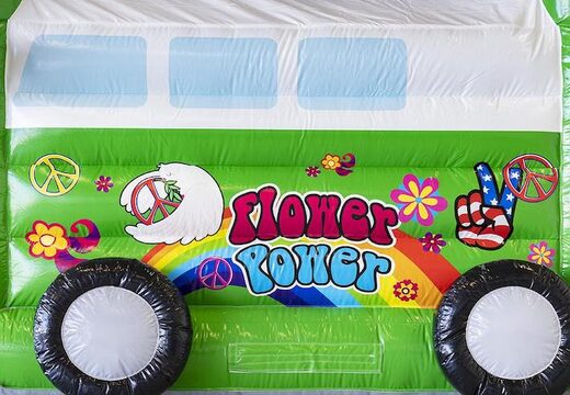 Encomende o castelo inflável inflável padrão com teto em tema hippie verde para crianças