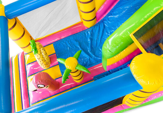 Encomende castelo inflável inflável com grande slide no tema havaí para crianças