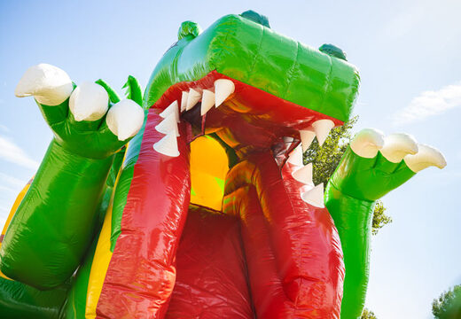 Almofada de ar inflável multiplay com slide em tema dino verde amarelo para venda