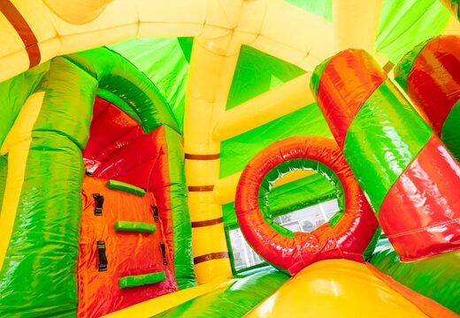 Almofada de ar multiplay tema super dino com seção de salto e slide para venda para crianças