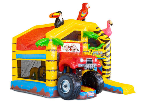 Compre um castelo inflável multiplay inflável com teto no tema safari amazônico para crianças