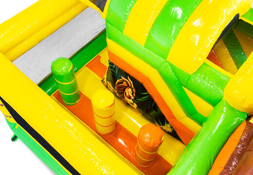 Encomende um castelo insuflável Mini Multiplay insuflável no tema Leão para crianças. Compre castelos insufláveis ​​na JB Insuflaveis Portugal