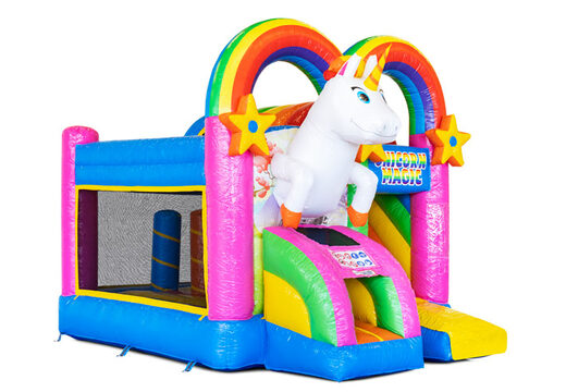 Inflável Mini castelo inflável Multiplay no tema Unicórnio à venda na JB Inflatables. Encomende seguranças infláveis ​​na JB Insuflaveis Portugal