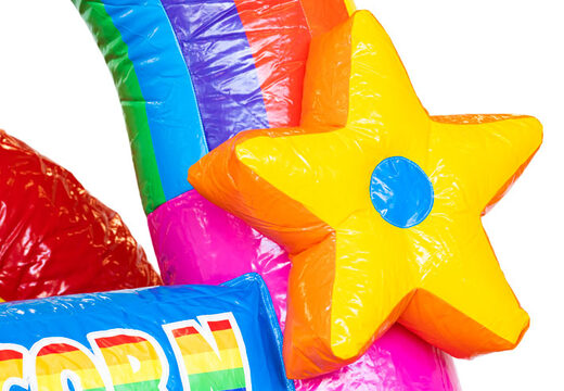 Encomende um castelo insuflável Mini Multiplay insuflável no tema Unicórnio para crianças. Compre castelos insufláveis ​​na JB Insuflaveis Portugal