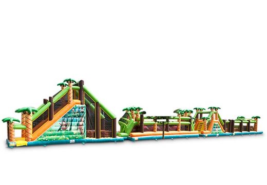 Grande castelo inflável de pista de obstáculos com tema de selva