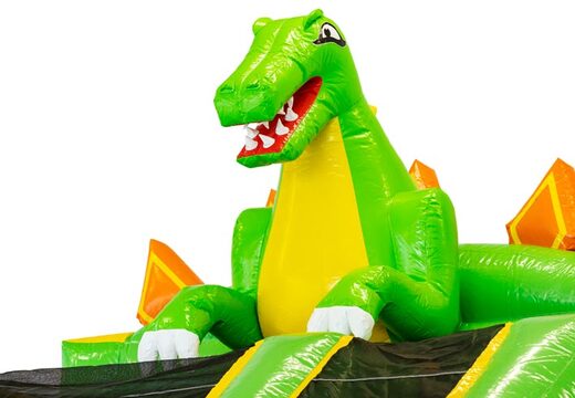 Mega dino no castelo inflável com cor verde