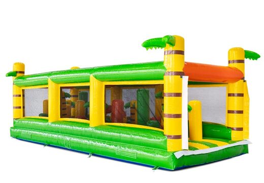 Pista de obstáculos modular em amarelo, verde e laranja com palmeira