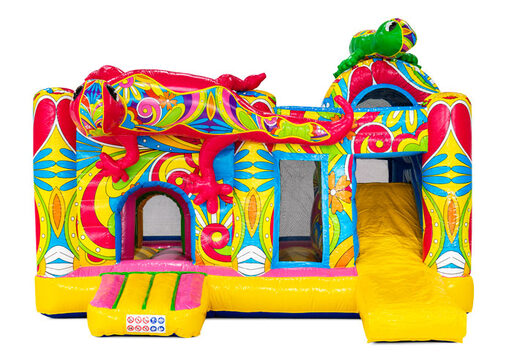 Tema ao estilo de Ibiza com duas salamandras no castelo inflável Multiplay