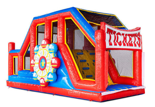 Módulos de percurso de obstáculos infláveis em vermelho azul amarelo Base Jump