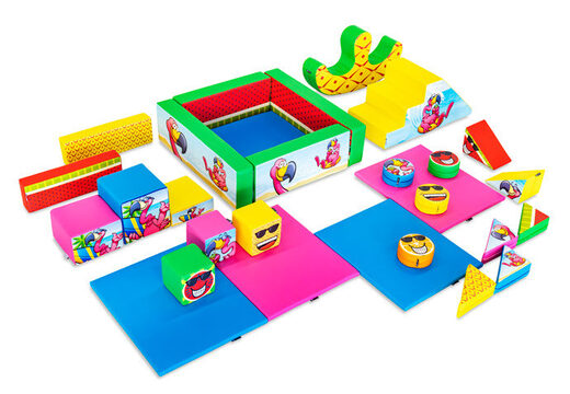 Conjunto XXL de Softplay com tema Flamingo Hawaii e blocos coloridos para brincar