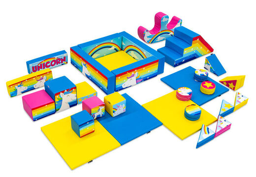Conjunto XXL de Softplay com tema de unicórnio e blocos coloridos para brincar