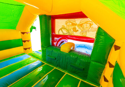 Interior do Castelo Inflável Slide Combo Double Slide Amarelo Verde Azul