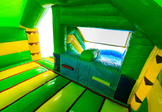 Interior do Castelo Inflável Combo Duplo Slide em Verde e Amarelo