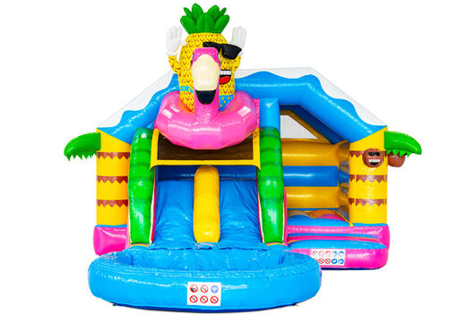 Compre o Castelo Inflável Double Slide Slide Combo no tema Hawaii Flamingo na JB