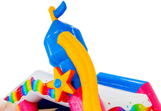 Figura 3D no insuflável Double Slide, torre com rabo de cavalo, tema unicórnio