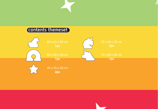 Conteúdo do conjunto temático Softplay em tema de unicórnio encomendar online na JB