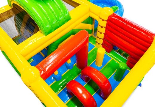 Interior do castelo inflável com arcos, pilares e airbags à venda na JB