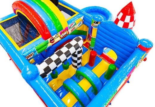 Interior do castelo inflável com arcos, pilares e airbags à venda na JB