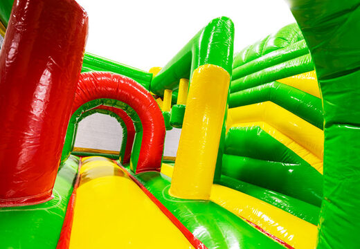 Interior do castelo insuflável Dubbelslide Multiplay verde, amarelo, vermelho