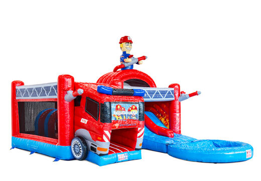 Lado do Multiplay Dubbelslide com piscina no tema dos bombeiros