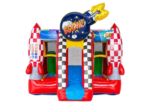 Compre o castelo insuflável Midi Bounce no tema quadrinhos na JB Inflatables, chamativo e colorido