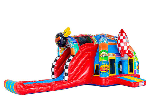 Tiras de quadrinhos representadas no colchão de ar - Castelo insuflável A-frame Super Comic disponível na JB Inflatables